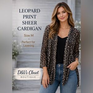 Sweet Violet Leopard Print Sheer Cardigan Size M Boho Lightweight Open Front